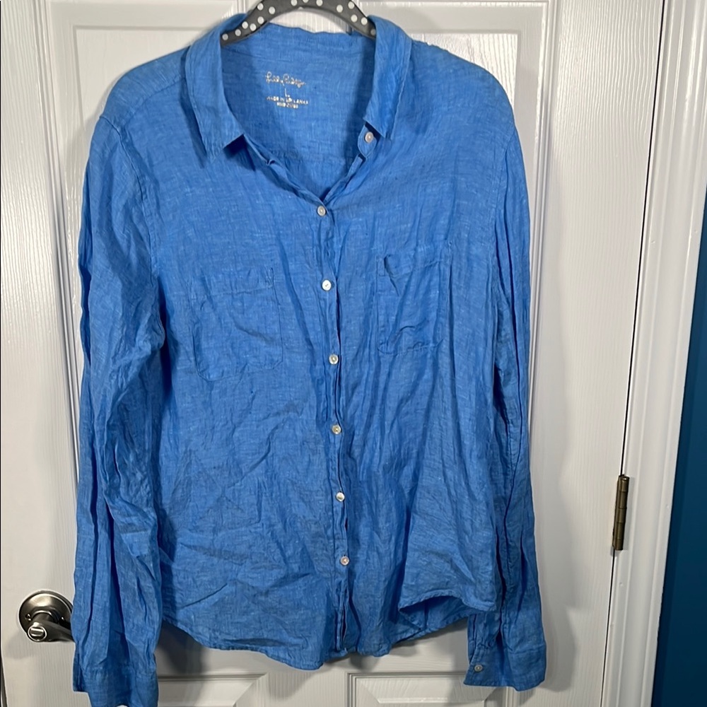 Lilly Pulitzer Blue Button-Up Shirt - Picture 1 of 3